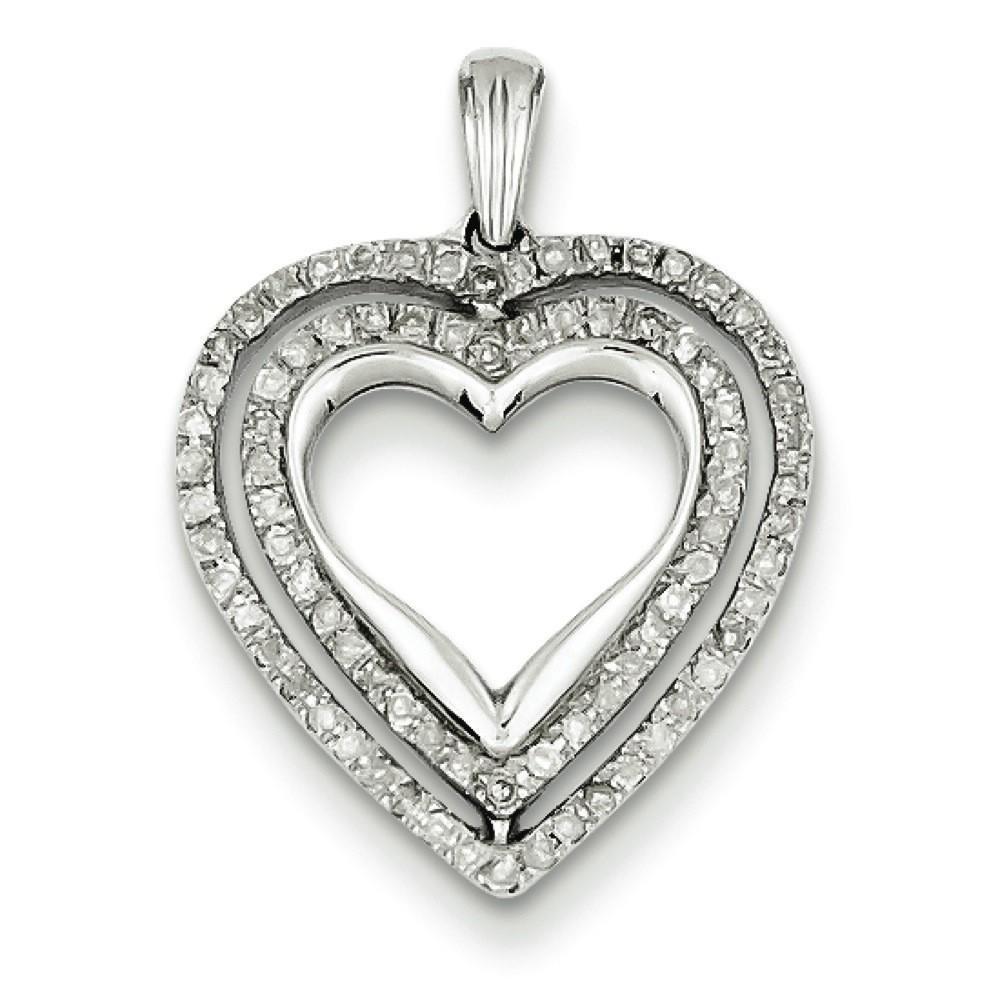Jewelryweb Sterling Silver Rhodium Plated Diamond Heart Pendant