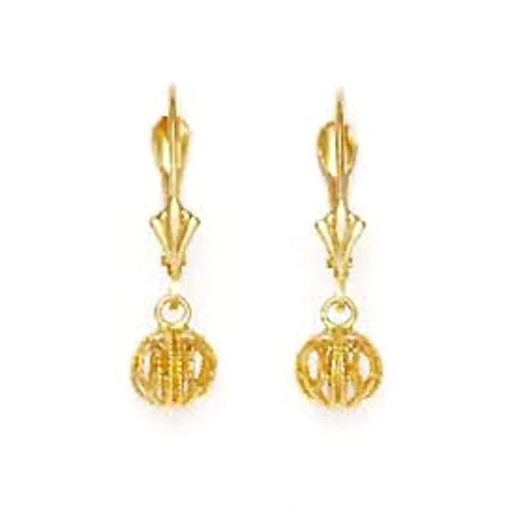 Jewelryweb 14k Yellow Gold Wire Ball Lever-Back Earrings