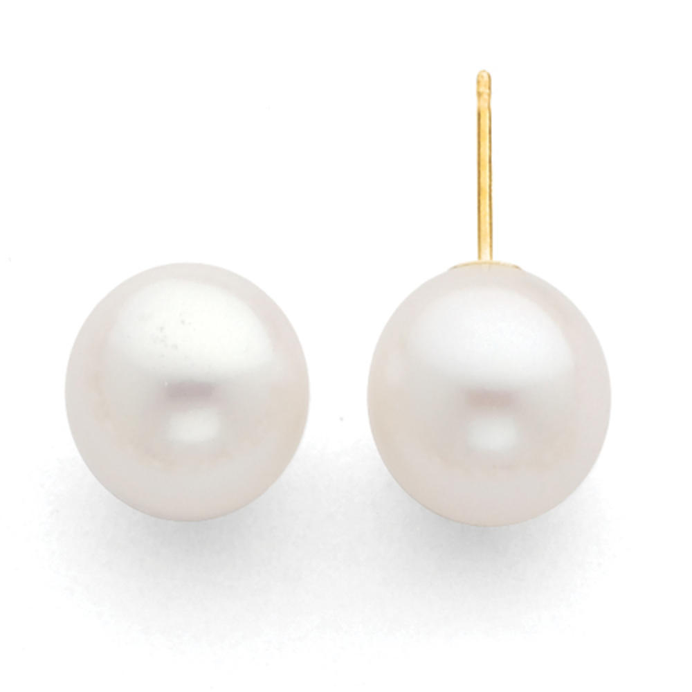 Jewelryweb 14k White Gold 10-10.5mm White Freshwater Cultured Pearl Stud Earrings