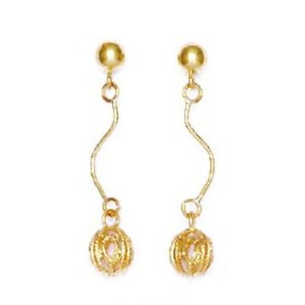 Jewelryweb 14k Yellow Gold Wire Ball Drop Friction-Back Post Earrings