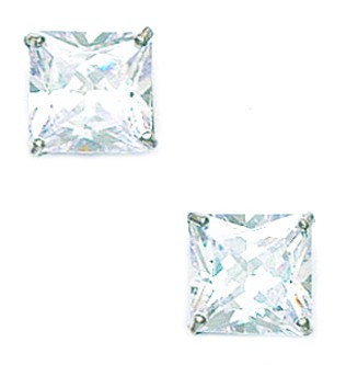Jewelryweb Sterling Silver Rhodium Plated 9x9mm Square Cubic Zirconia Basket Set Earrings