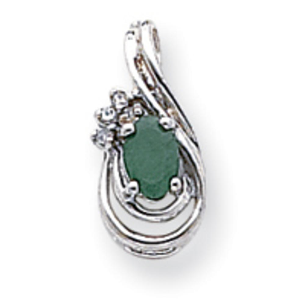 Jewelryweb 14k White Gold Diamond and Emerald Birthstone Pendant
