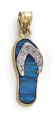 Jewelryweb 14k Two-Tone Gold Blue Simulated Opal Flip-Flop Diamond Accent Pendant