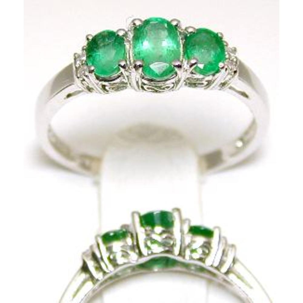 Jewelryweb WG Three stone Emerald and Diamond Ring - Size 7.0