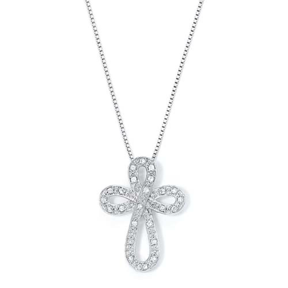 Jewelryweb Sterling Silver Diamond Round Cross Necklace