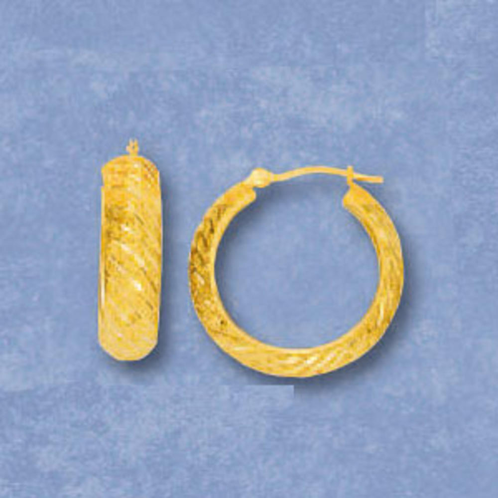 Jewelryweb 14k Yellow 6 mm Fancy Sparkle-Cut Hoop Earrings