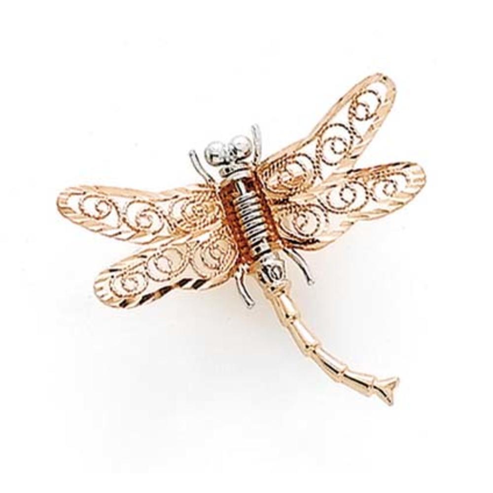 Jewelryweb 14k Two-Tone Gold Dragonfly Pin