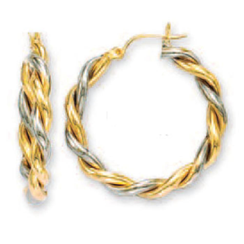 Jewelryweb 14k Two-Tone Large Swirl Hoop Earrings