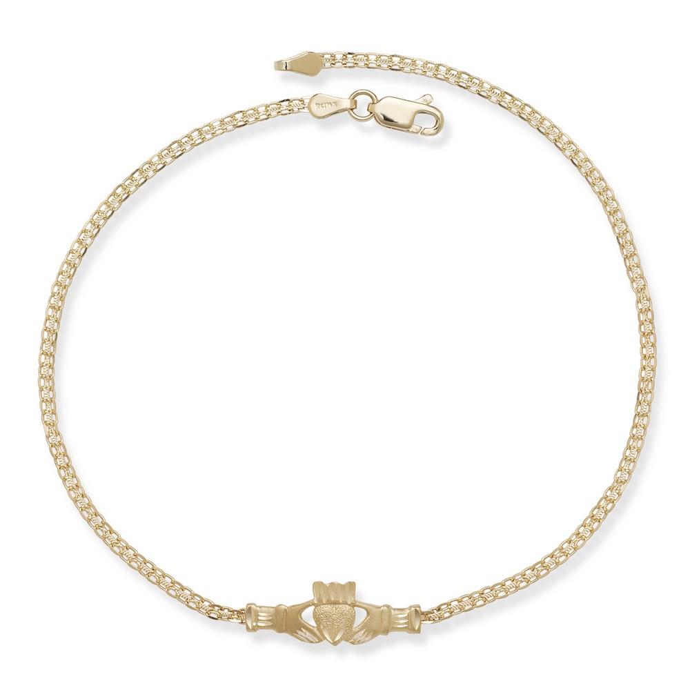 Jewelryweb Solid 14k Gold 10 Inch Claddaugh Ankle Bracelet