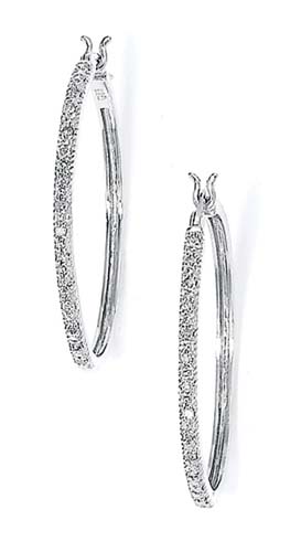 Jewelryweb Sterling Silver Diamond Large Hoop Earrings