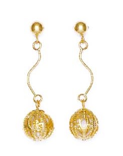 Jewelryweb 14k Yellow Gold Wire Ball Drop Friction-Back Post Earrings