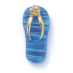 Jewelryweb 14k Yellow Gold Blue Simulated Opal Flip-Flop Pendant