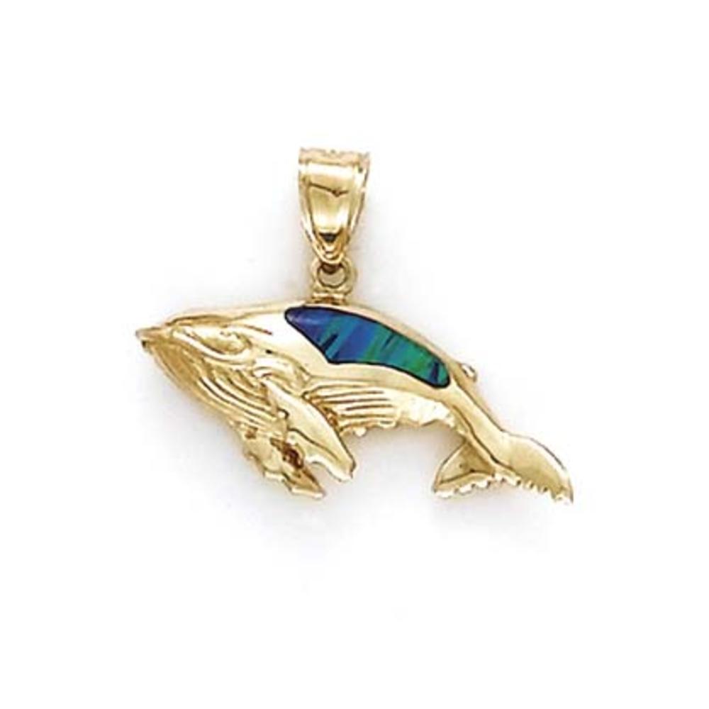 Jewelryweb 14k Gold Whale Simulated Opal Inlay Pendant