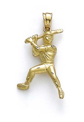 Jewelryweb 14k Yellow Gold Baseball Player Pendant