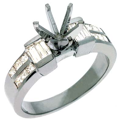 Jewelryweb 14k White Gold Princess Diamond Semi-Mount Engagement Ring
