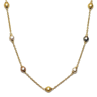 Jewelryweb 18k Yellow Gold Multi-Color Freshwater Cultured Pearl Necklace - 16 Inch
