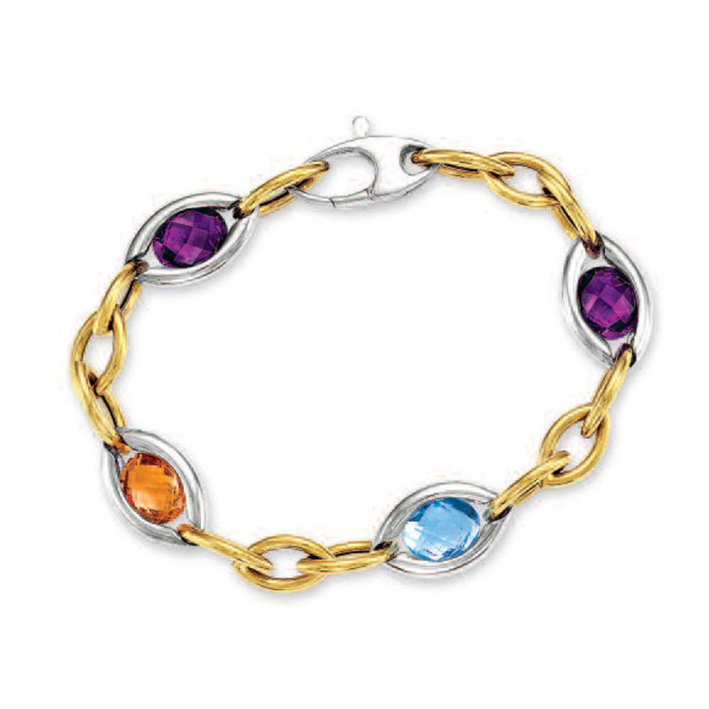 Jewelryweb 14k Two-Tone Stylish Gemstone Bracelet - 7.5 Inch