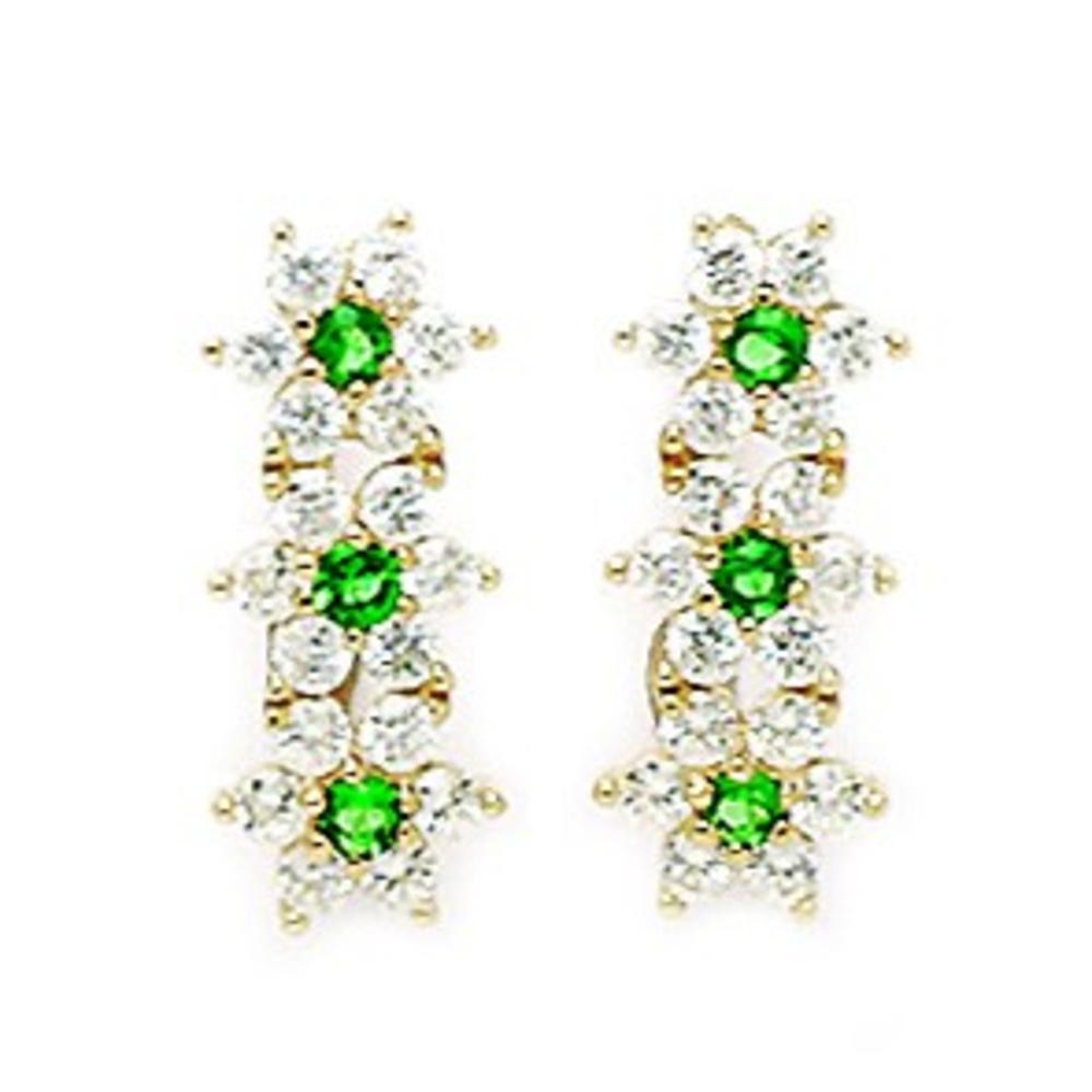 Jewelryweb Sterling Silver Plated May B.Stone Emerald CZ Large Triple Leverback Earrings - Measures 17x7mm