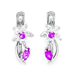 Jewelryweb Sterling Silver Plated October B.Stone Tourmaline CZ Leaf Leverback Earrings - Measures 16x6mm