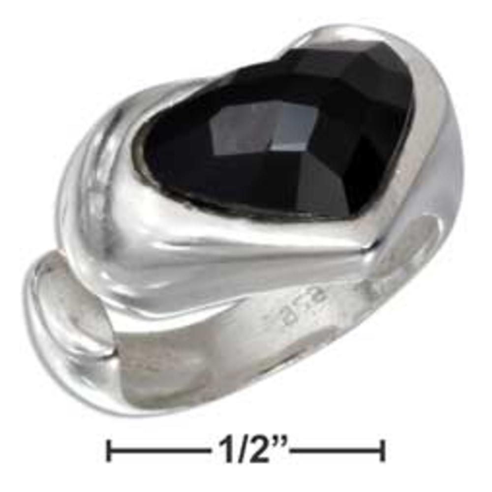 Jewelryweb Sterling Silver Heart Shaped Faceted Simulated Onyx Stone Ring With Open Shank - Size 6