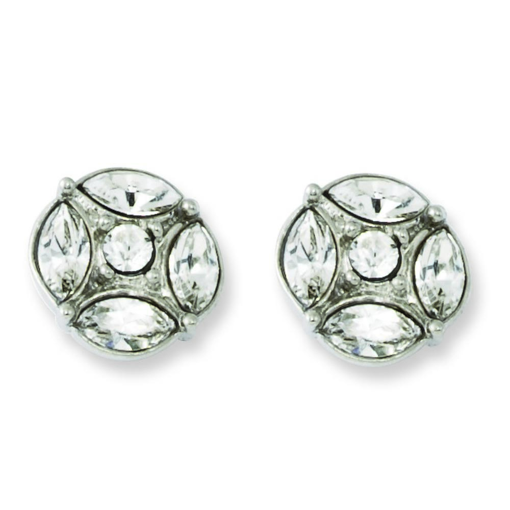 Jewelryweb Silver-tone Clear Crystal Post Earrings
