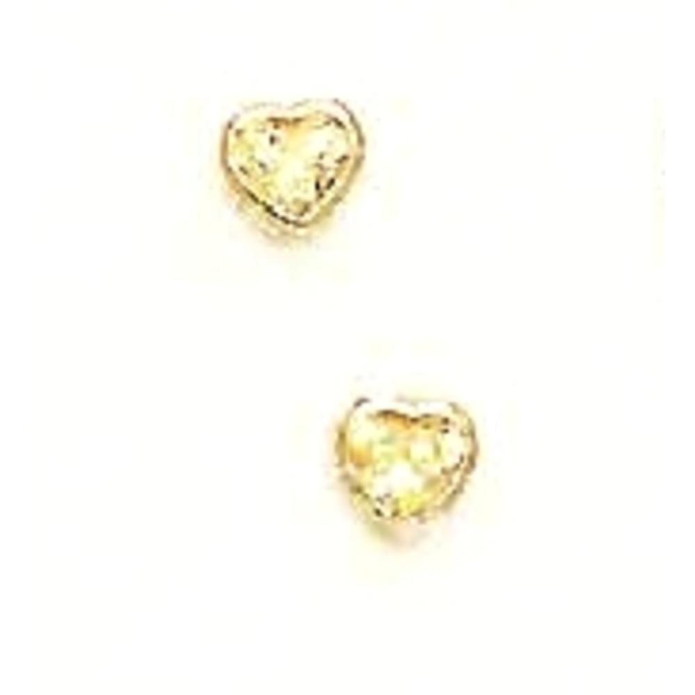 Jewelryweb 14k Yellow Gold 4 mm Heart Yellow Cubic Zirconia Earrings