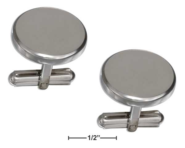 Jewelryweb Stainless Steel Brushed Finish Round Cuff Links With High Polish Edges