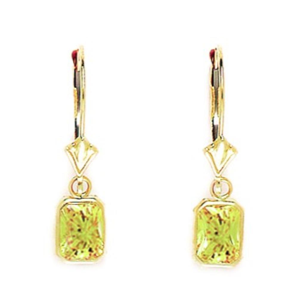 Jewelryweb 14k Yellow Gold November Birthstone Citrine CZ Emerald Cut Leverback Earrings - Measures 25x6mm