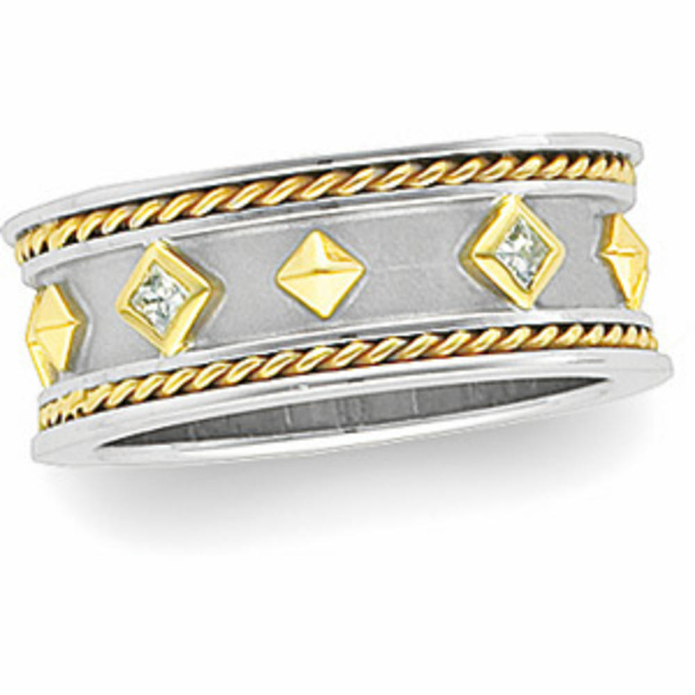 Jewelryweb 14k Two-Tone Gold Diamond Etruscan Band Ring - Size 5 - 1/6ct