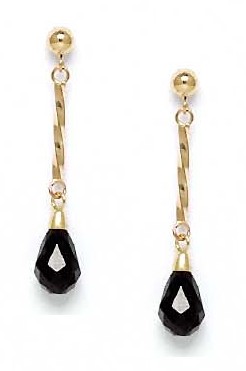 Jewelryweb 14k Yellow Gold 9x6 mm Briolette Black Crystal Earrings