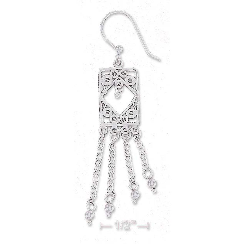 Jewelryweb Sterling Silver Rectangular Filigree Earrings Ball Dangles