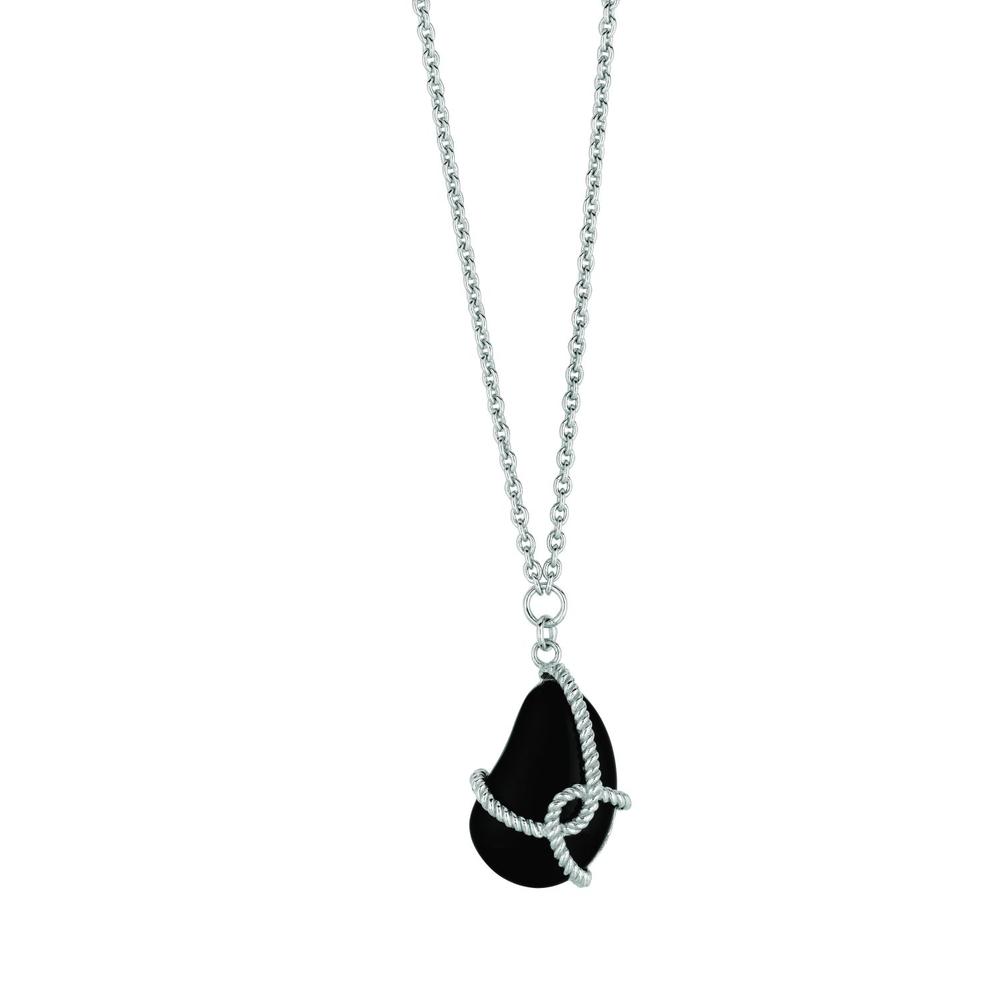Jewelryweb Sterling Silver and Gems Rhodium Plated Necklace With Black Simulated Onyx - 18 Inch