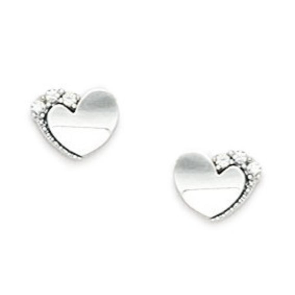 Jewelryweb Sterling Silver Rhodium Plated Cubic Zirconia Heart Screw-Back Earrings - Measures 6x8mm
