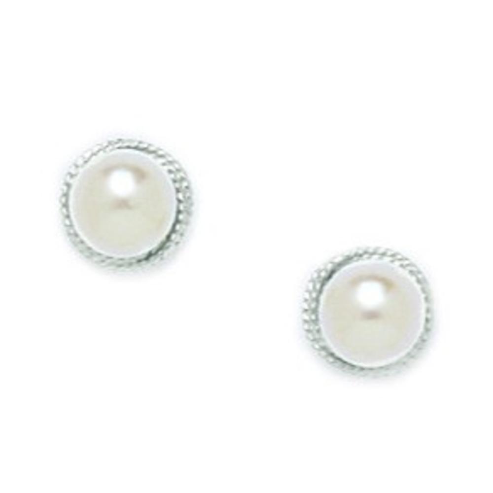 Jewelryweb 14k White Gold White 5x5mm Freshwater Cultured Pearl Round Screw-Back Earrings - Measures 7x7mm