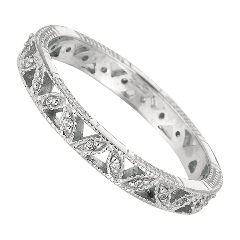 Jewelryweb Sterling Silver Cubic Zirconia Rhodium Plated Band Ring Lined - Size 6