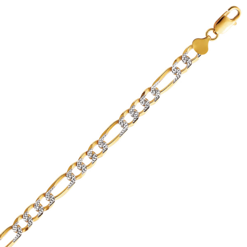 Jewelryweb Sterling Silver Rhodium Gold-Flashed Pave 6.4mm Figaro Chain Necklace - 20 Inch