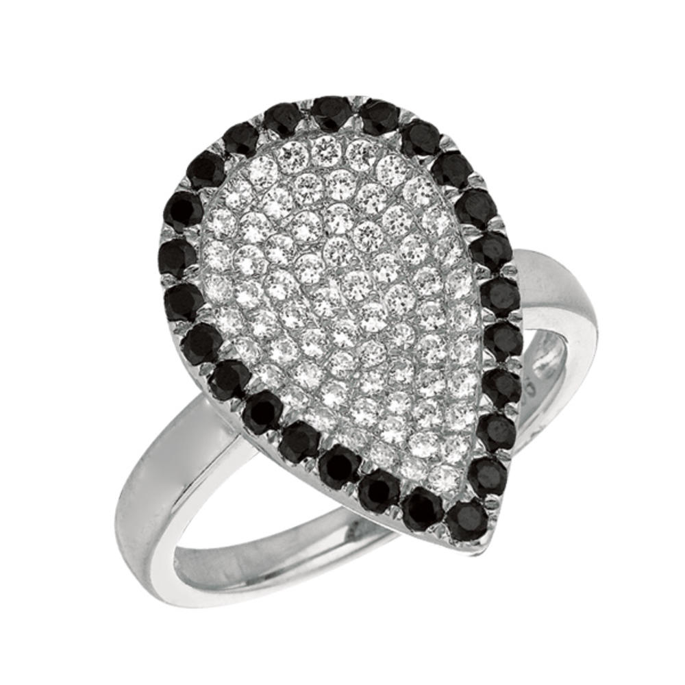 Jewelryweb Sterling Silver Rhodium Plated Cubic Zirconia Black Cubic Zirconia Teardrop Ring - Size 8