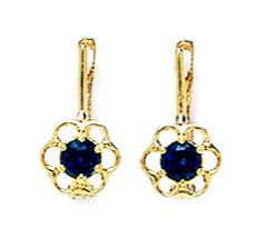 Jewelryweb Sterling Silver Plated September B.Stone Sapphire 3mm CZ Flower Leverback Earrings - Measures 12x6mm