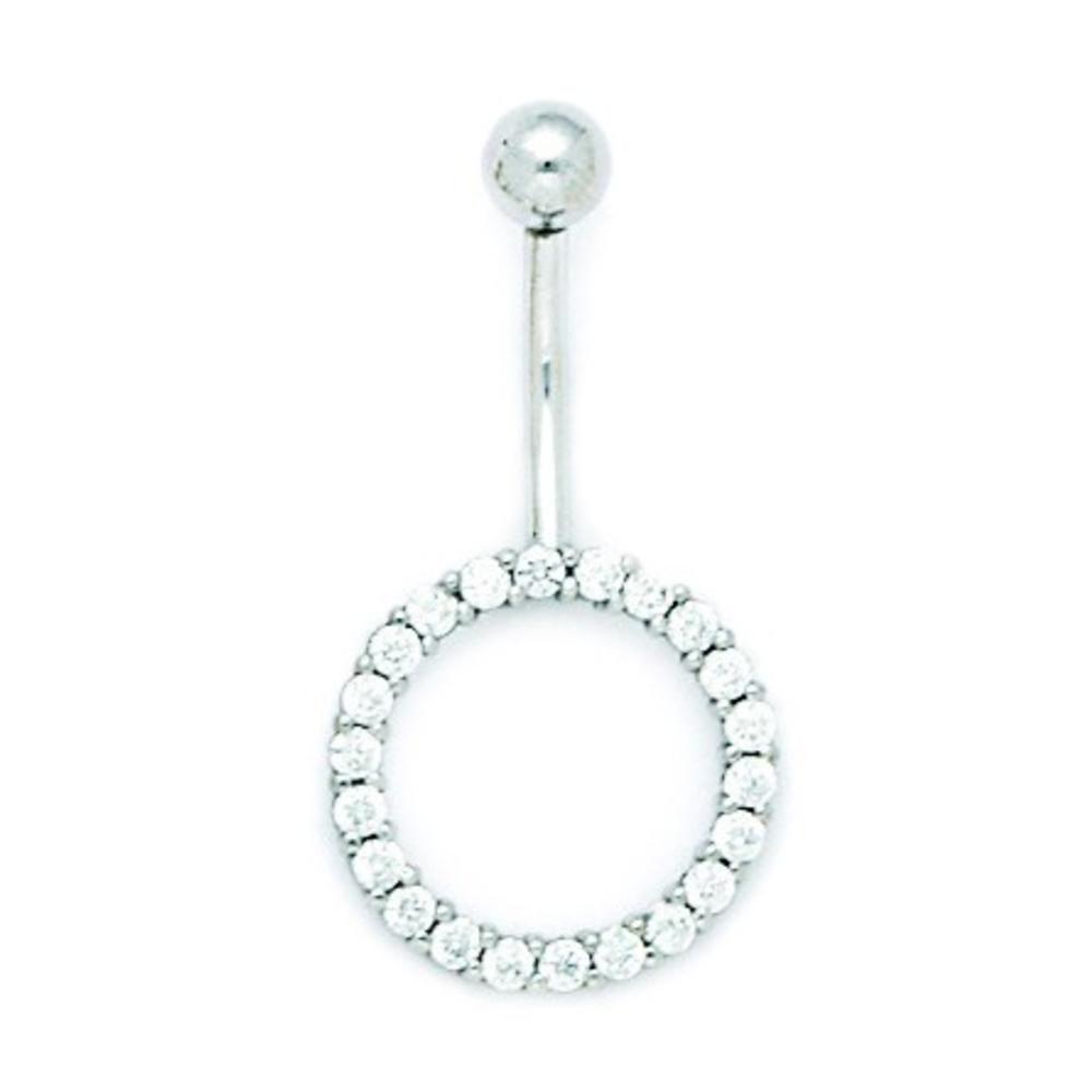 Jewelryweb 14k White Gold Cubic Zirconia 14 Gauge Dangling Circle Body Jewelry Belly Ring - Measures 30x16mm