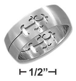Jewelryweb Stainless Steel Mens 8mm Brush Finish Fancy Cross Cut-out Band Ring - Size 13