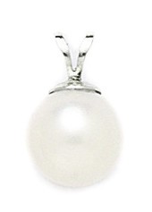 Jewelryweb 14k White Gold White 9mm Freshwater Cultured Pearl Ball Pendant - Measures 15x9mm