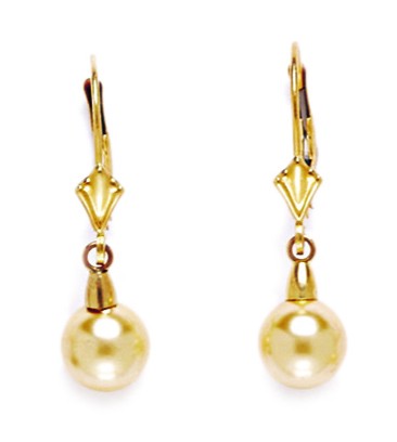 Jewelryweb 14k Yellow Golden 7x7mm Crystal Pearl Ball Drop Earrings - Measures 27x7mm
