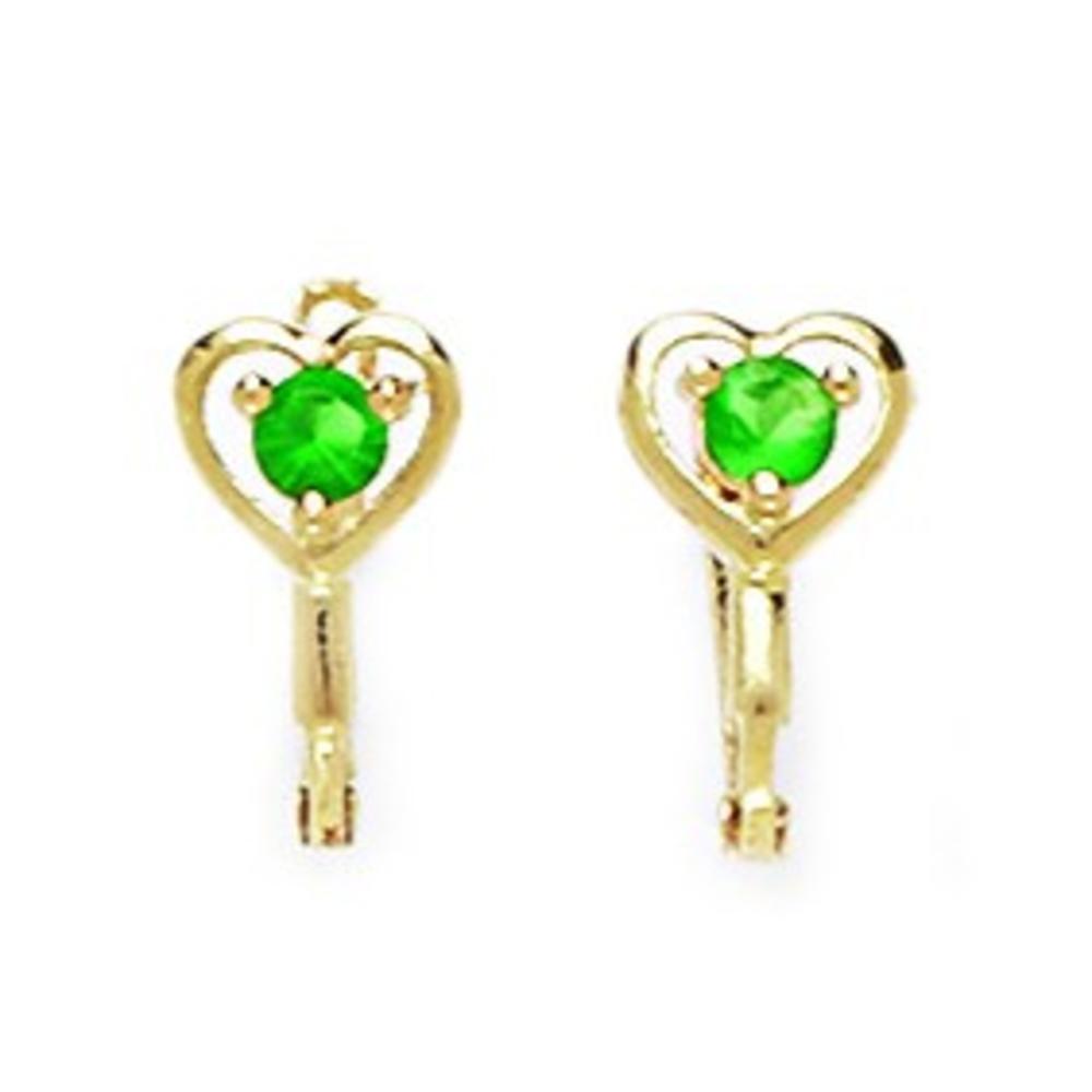 Jewelryweb 14k Yellow Gold May Birthstone Emerald 3mm Round CZ Heart Leverback Earrings - Measures 12x5mm