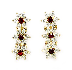 Jewelryweb 14k Yellow Gold January Birthstone Garnet CZ Triple Flower Leverback Earrings - Measures 17x7mm