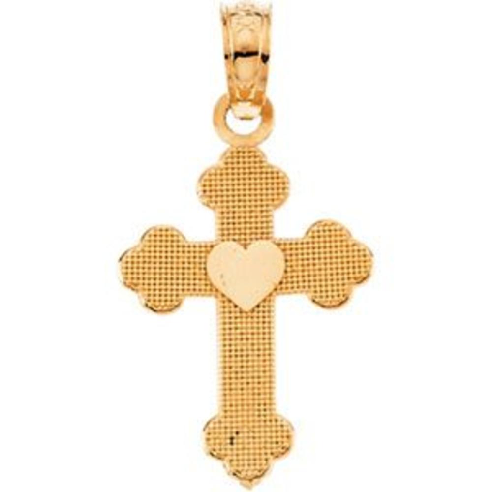 Jewelryweb 14k Yellow Gold Child Cross Heart Pendant 15 In Chain 15.75x11.25mm