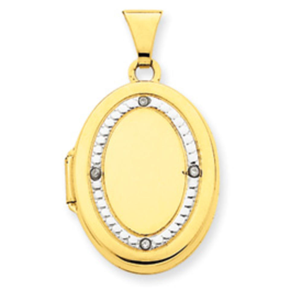 Jewelryweb 14K 21mm Oval Rhodium Diamond with Texture Locket