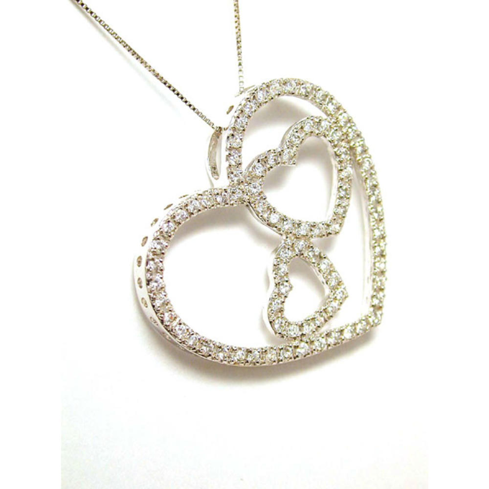 Jewelryweb Cubic Zirconia Cubic Zirconia Triple Heart In One Heart Pendant