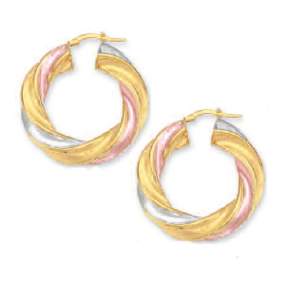 Jewelryweb 14k Tricolor Bold Twisted Hoop Earrings