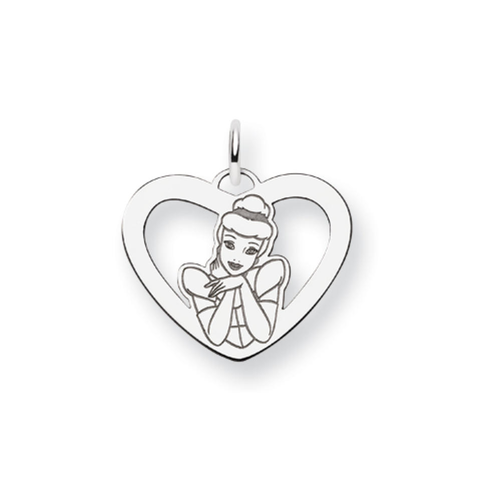 Jewelryweb Sterling Silver Disney Cinderella Heart Charm