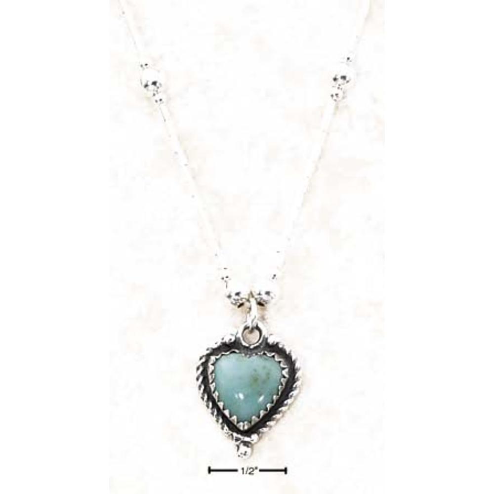Jewelryweb 16 Inch LS Necklace With Simulated Turquoise Heart SS Beads